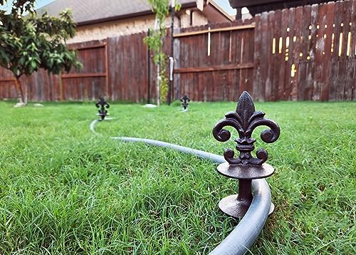 Lulu Decor, Antique Black Cast Iron Garden Fleur de lis Hose Guides, Set of 3. Strong and Decorative Hose Guide that Protects Your Plants and Provides Elegance to Your Garden - Image 2