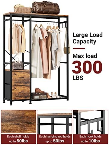 Lulive Clothes Rack with 2 Rods, Shelves, Drawers & Hooks, Garment Rack - Image 5