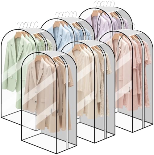 GLEAVI 6 Pack Garment Bags for Hanging Clothes, (3x40" & 3x50") Gusseted Clear Closet Storage Bags, Breathable Non-woven Back & Peva Front Coat Protector with Overlapping Dustproof Top for Dress, by GLEAVI