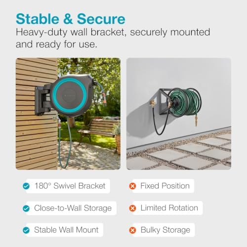 GARDENA Retractable Garden Hose Reel - 115 Feet - Auto Retract Hose Reel with 180° Swivel Wall Mount - Heavy Duty - Integrated Spray Nozzle - 18630 - Image 3