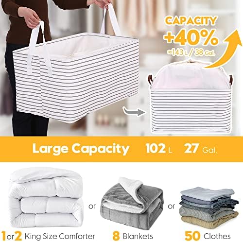 Hinwo 102L XXL Canvas Storage Bin with Lid and Handles, 2-Pack - Image 4