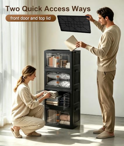 Hanyi 140 QT 4-Tier Storage Bins with Lids, Collapsible Cabinet, Black - Image 6