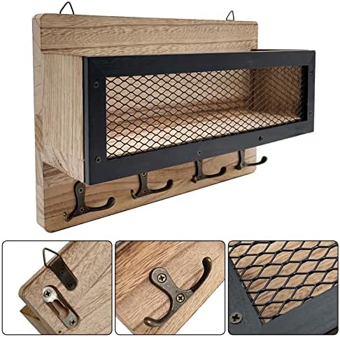 Wooden Wall Key Rack Organizer with 4 Double Hanging Hooks, Wall Mount Key Hanger for Entryway, Storage, Living Room, Hallway, Kitchen - Image 4