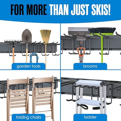 Ski Rack Wall Mount, Stores 5 Pairs, Steel Garage Storage Organizer - Image 5