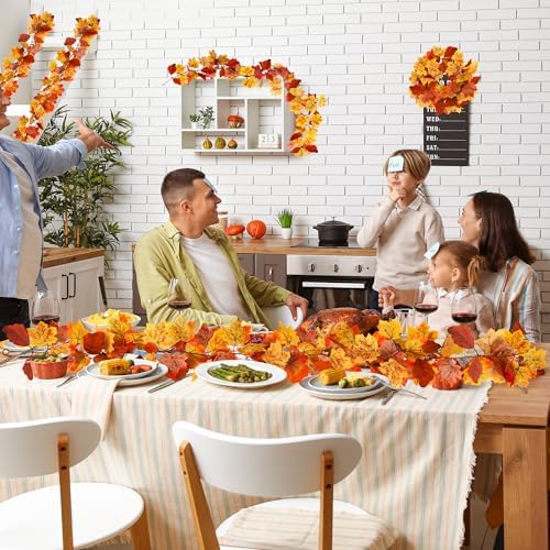 Helimoto 8Pcs Autumn Leaves Garland, 47.2 FT Hanging Fall Garland with 16 Hooks Artificial Fall Outdoor Garlands, Fall Decorations for Home Thanksgiving Halloween Decor Wedding Party Fireplace Mantle - Image 6