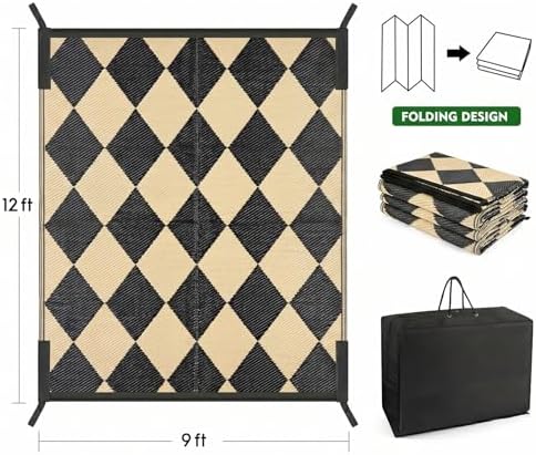 fifame 9x12 Outdoor Rug, Plastic Woven Patio Mat, Waterproof RV Camping Rug - Image 2