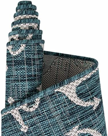 Unique Loom Outdoor Coastal Collection Area Rug - Ahoy (5' 3" Octagon, Teal/ Ivory) - Image 5
