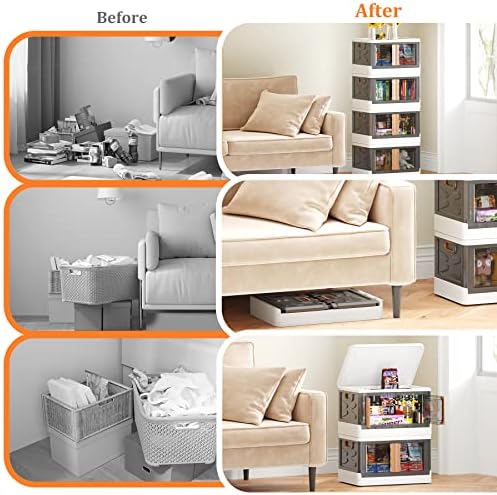 Storage Bins with Lids, Stackable Wheels & Folding Plastic Boxes 4 Set, Collapsible Containers for Closet Office Organizing, Clothes, Toys, Books, 52 Gallons, Titanium White - Image 5