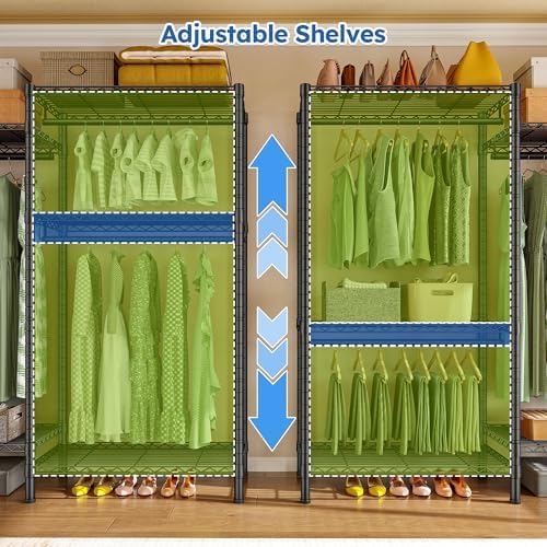 Raybee Clothes Rack, Freestanding Closet Storage System, 5 Rods 8 shelves - Image 4
