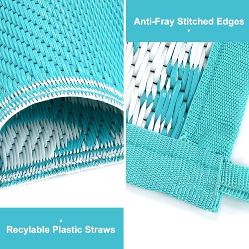 Yamaziot Waterproof Outdoor Rug 6x9 ft, Reversible Plastic Straw Rug for Patio Clearance, Camping, RV Mat, Large Outside Rug Carpet for Porch, Deck, Backyard, Balcony, Picnic (Blue) - Image 3