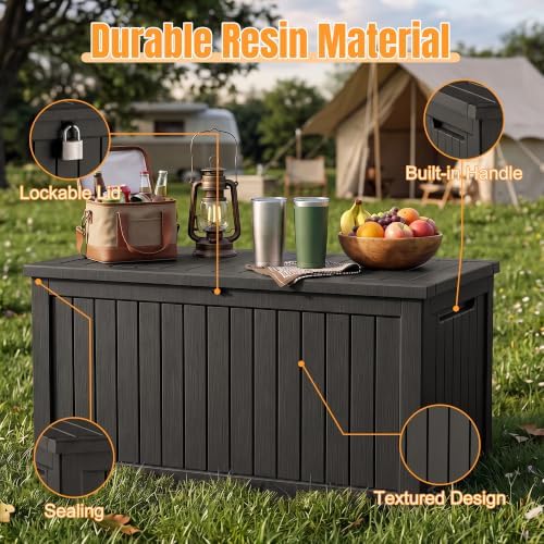 Outdoor Storage Box, 360 Gallon Waterproof Resin Deck Box with Support Rod - Image 3