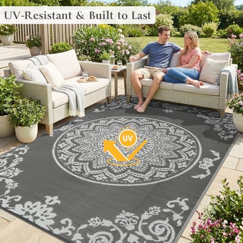 famibay Outdoor Rug Waterproof 8x10 ft, Reversible Large Outdoor Plastic Straw Rug, UV-Resistant Patio Rug Portable RV Mat Indoor Outdoor Carpet for Camping, Balcony, Deck, Backyard, Picnic - Image 4