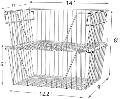 Slideep Large Stackable Storage Baskets Cabinet Organizer Sturdy Metal Wire Pantry Freezer Bin for Pantry Home Bathroom Kitchen Organization 3 Packs - Image 4