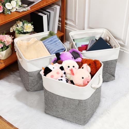 meekoo 8 Pack Fabric Storage Bins Baskets, 12 x 12 x 12 in, Gray White - Image 5