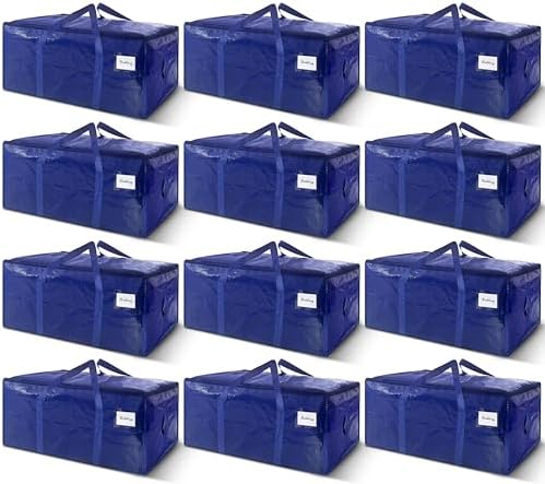 12 Pack Extra Heavy Duty Large Moving Bags with Strong Zipper & Carrying Handles, Sturdy Clothes Storage Bag Totes Bins, Packing Bags Moving Boxes College Moving Supplies, Dark Blue - 40 gal by WTREE