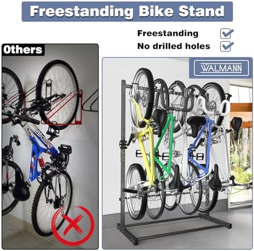 WALMANN Freestanding Bike Stand for Garage, 5 Bikes Vertical Bike Storage - Image 5