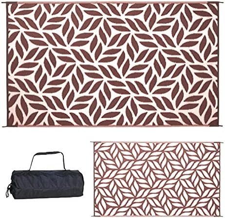 Stylish Camping 255087 5-feet by 8-feet Reversible Mat, Plastic Straw Rug, Large Floor Mat for Outdoors, RV, Patio, Backyard, Picnic, Beach, Camping - Leaf Mat (Brown/White) - Image 6