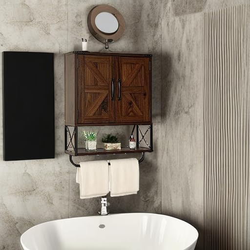 RUSTOWN Farmhouse Medicine Cabinet with 2 Barn Door & Towel Bar Rack - Image 5
