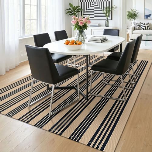 KOZYFLY Brown and Black Rug 5x7 ft Area Rug Woven Washable Striped Rugs - Image 2