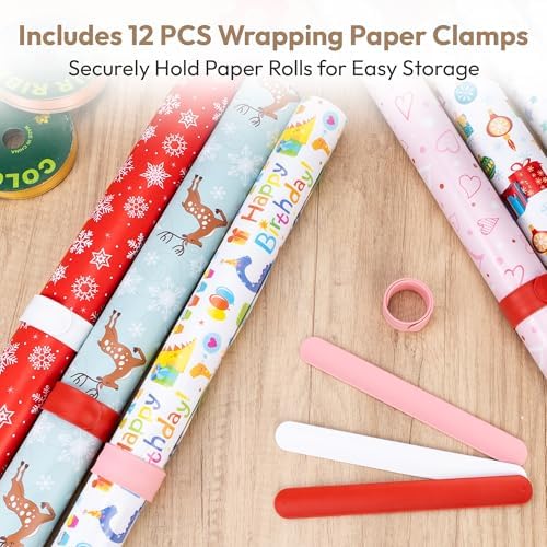 Wrapping Paper Storage Cart Station with 12PCS Slap Bands - Image 3