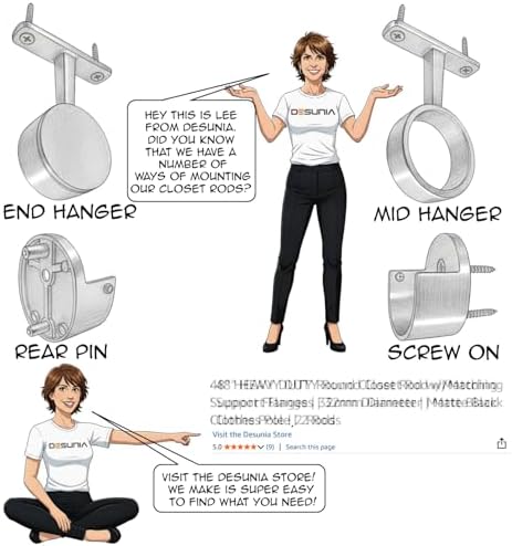 48" Round Closet Rod Kit | Polished Chrome | Screw-On End Brackets & Hardware | Heavy-Gauge Steel | 2 Kits | Desunia - Image 3