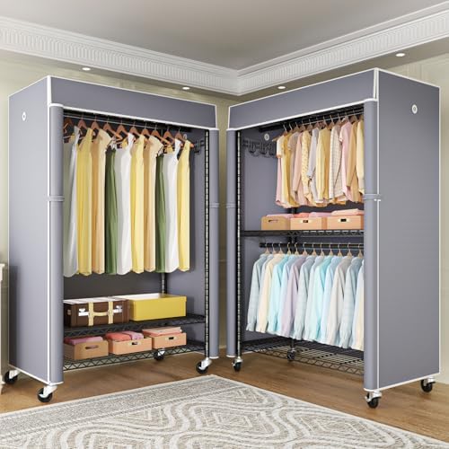 FUTASSI Black Clothing Rack with Grey Cover, P1C Plus Rolling Closets - Image 6