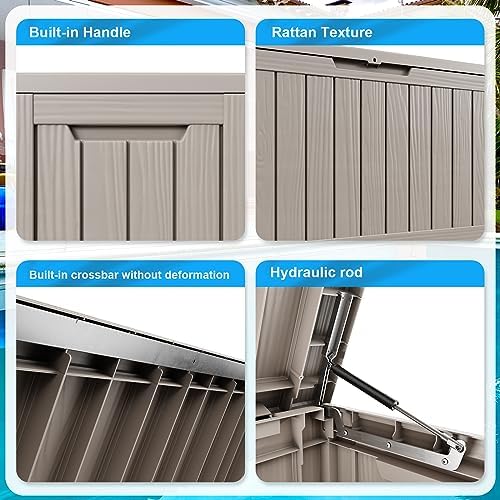 Vixzen 80 Gallon Deck Boxes Outdoor Waterproof, Resin Lockable Storage Box for Patio Cushions Storage Furniture, Garden Tools, Pool Supplies, Weatherproof and UV Resistant (Grey, 80 Gallon) - Image 4