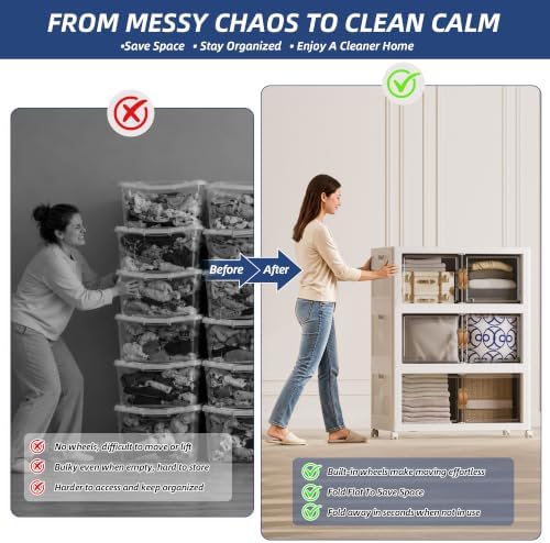 SAILUN 507QT/126Gal Stackable Storage Bins with a Lid, Collapsible Storage Bins With Doors, Folding Cabinet for Home Closet Organization,3 Pack-30 W x 19.7" D x 49.6" H White - Image 4