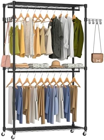 Heavy Duty Rolling Wheels Portable Metal Garment Rack, by EXGLOBOL