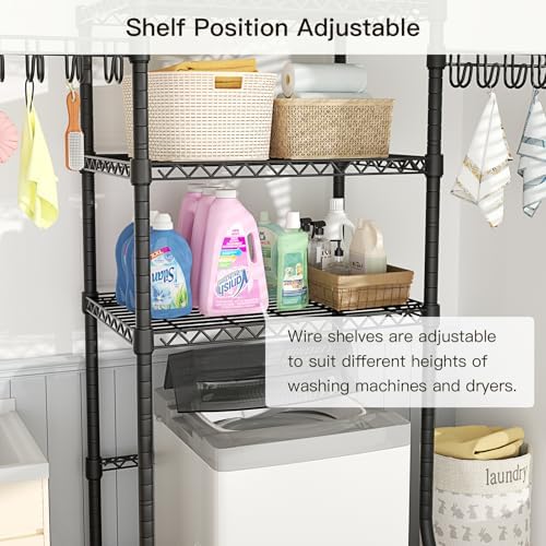 Ulif U8 Medium Laundry Room Storage Organizer, Over the Washer and Dryer Storage Shelves for Laundry Organization, 32.3”W x 17.3”D x 76.2”H, Suit Washing Machine Width within 29.9”, Hold 304 lb, Black - Image 4