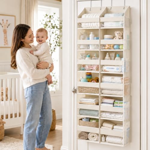 HOMELUX THEORY Over the Door Organizer, 6-Tier XL, 100D Fabric, Ivory - Image 2