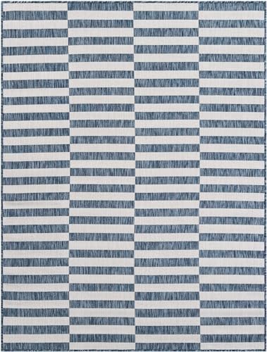 Unique Loom Outdoor Striped Collection Area Rug - Striped (5' 3" x 7' 1" Rectangle Blue/Ivory) - Image 3