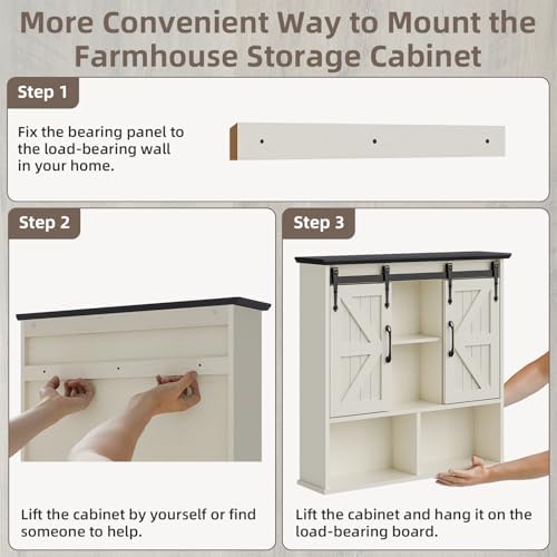 Vabches Bathroom Wall Cabinet, Farmhouse Medicine Cabinet, White and Black - Image 5