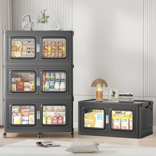 BROVIEW 880 Qt/220 Gal Stackable Storage Bins with Lids, 4 Pack, Black by BROVIEW-EnjoytheArtofLife