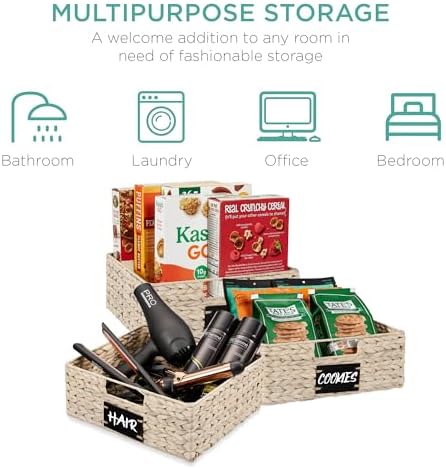 Best Choice Products Set of 4 13x12in Water Hyacinth Pantry Baskets, Woven Organizers w/Chalkboard Label, Chalk Marker - White - Image 6