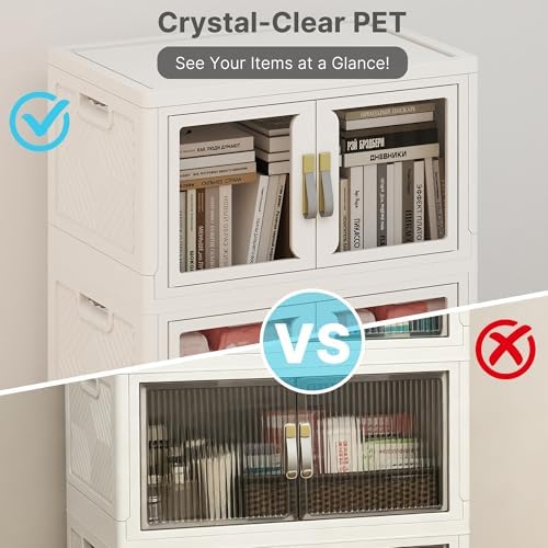 UAMFURI Stackable Storage Bins with Lids, Clear Doors, Large Storage Cabinet Foldable Collapsible Closet Organizers for Bedroom Dorm Office (5, White, 120, Quarts) - Image 4