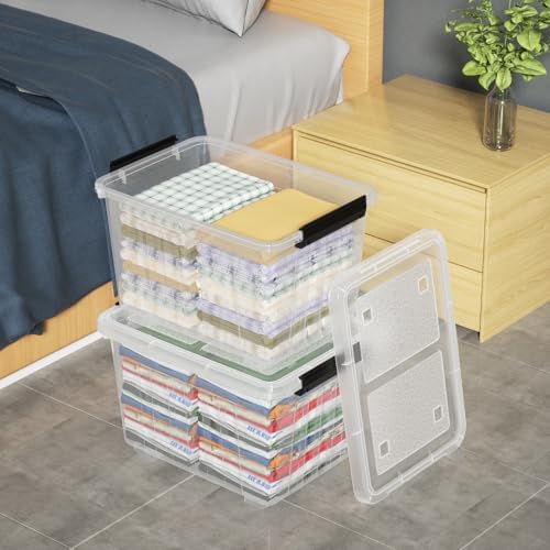 Zopnny 30 Qt Stackable Storage Bins with Lids, Clear Box and Wheels, 4-Pack - Image 6