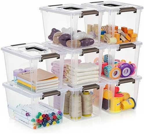 Citylife 8 Packs 6 QT Plastic Storage Bins with Latching Lids Clear Storage Box with handle Stackable Storage Containers for Organizing Snacks, Crafts, Toys, Tools by CITYLIFEHomeOrganization
