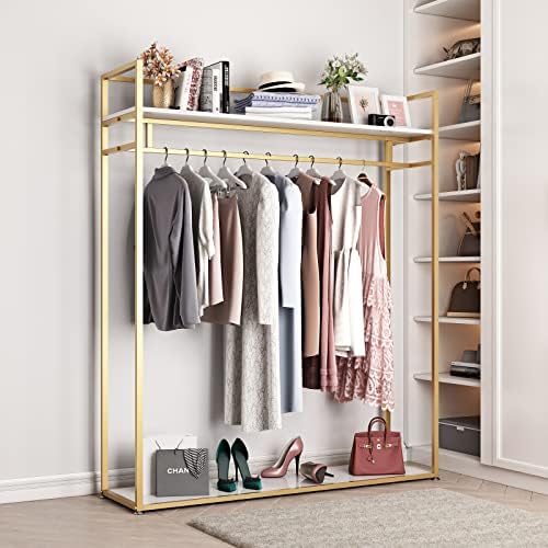 Heavy Duty Gold Clothing Rack with Shelves for Hanging Clothing, Gold Metal Freestanding Garment Rack for Retail Display (59" L) - Image 3