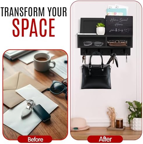Spacelog Key and Mail Holder for Wall with Chalkboard – Magnetic Photo Frame Key Holder Wall Mount, Black, Dual Storage & Cupboards Mail and Key Organizer for Wall - Image 7