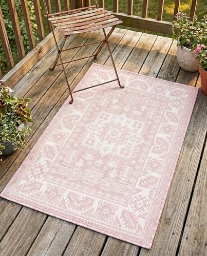 Rugs.com - Outdoor Aztec Rug – 2' x 3' 1 Pink Washable Indoor/Outdoor Rug – Perfect for Patio, Porch, and Entryway - Image 7