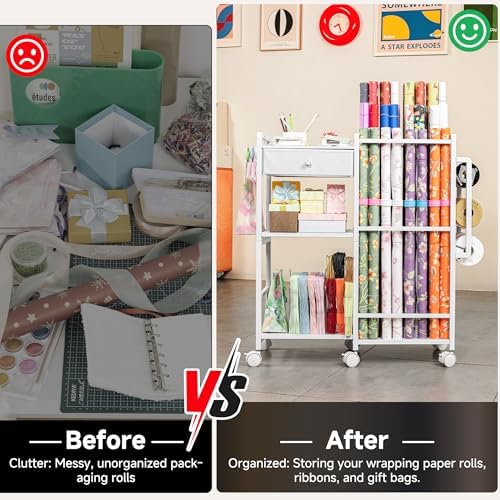 Aquzee Wrapping Paper Storage, Rolling Gift Wrap Station - Image 6