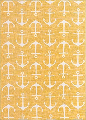 Unique Loom Outdoor Coastal Collection Area Rug - Ahoy (7' 10" x 11' Rectangle, Yellow) - Image 3