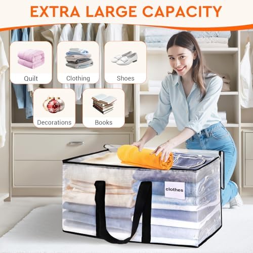HomeHacks Large Moving Bags, Heavy Duty Clear Storage Bags, 8 Pack 125L - Image 3
