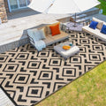wikiwiki Outdoor Rug, 9x12ft Waterproof Reversible Mat Indoor Outdoor Rugs Carpet, Small Area Rug Plastic Straw Rug for Patio Deck Balcony Pool RV Camping Beach Picnic, Black & Beige, Rugscape Series by WikiwikiPatioUmbrellas