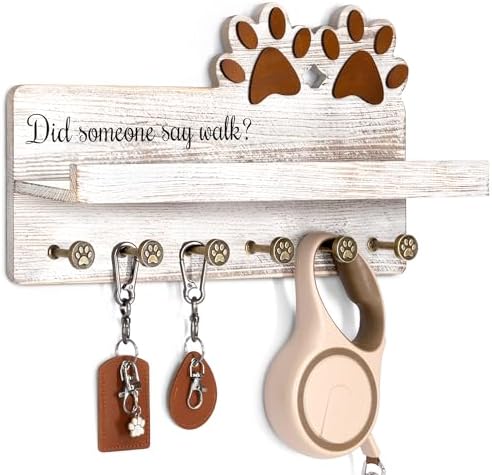 MTERSN Dog Leash Holder for Wall with Shelf for Dog Food & Leash, White by MTERSN