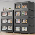 BROVIEW 525Gal Storage Bins, 2100Qt Extra Large Stackable Storage Box with Lids & Wheels - Heavy Duty Collapsible Plastic Cabinets, Open Front Door for Sundries in Home & Office, Black 7 Pack by BROVIEW-EnjoytheArtofLife