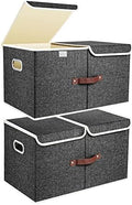 TYEERS Extra Large Collapsible Storage Bins with Lids and Compartments, Washable, Fabric Storage Boxes, 21.7x13x11.8 inches, 2 Pack, Black by StorageOrganization