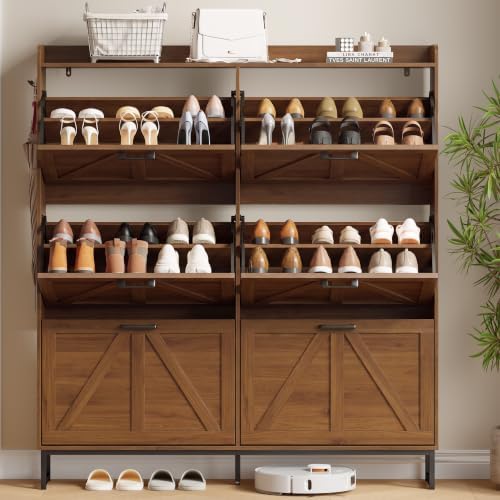 Xixini Shoe Storage Cabinet with 6 Flip Drawers, Entryway Shoe Rack, Walnut - Image 7
