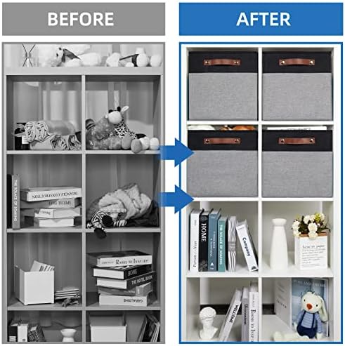 Temary Fabric Cube Storage Bins 12 Inch Decorative Storage Cubes Baskets 4 Pack Foldable Cube Storage Bins for Closet, Shelves (Black&Grey) - Image 6